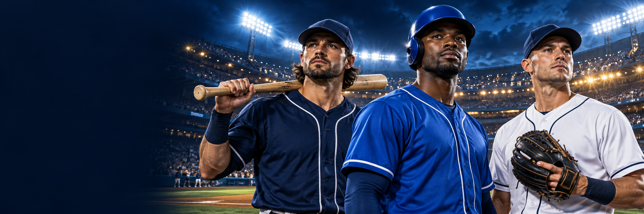 Fictional professional athletes in an illuminated sporting arena