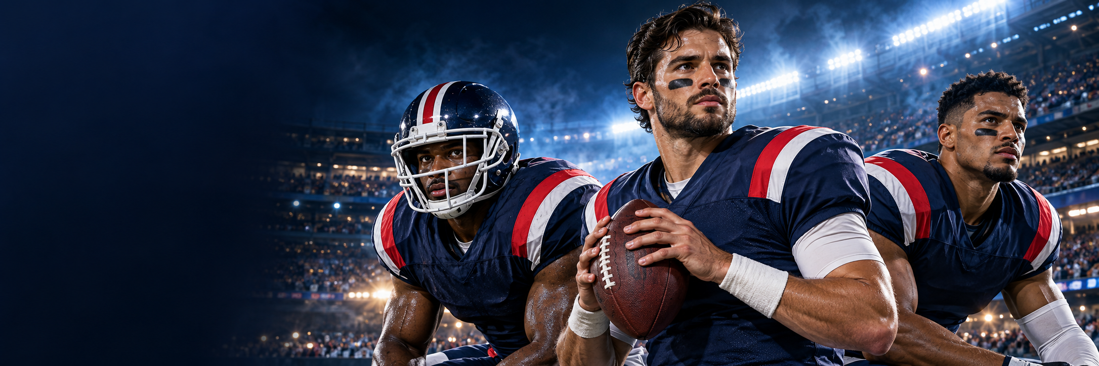 Fictional professional athletes in an illuminated sporting arena