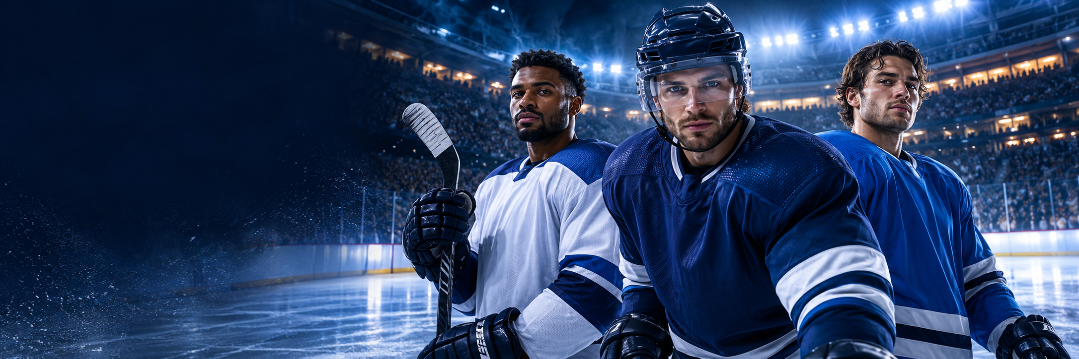 Fictional professional athletes in an illuminated sporting arena