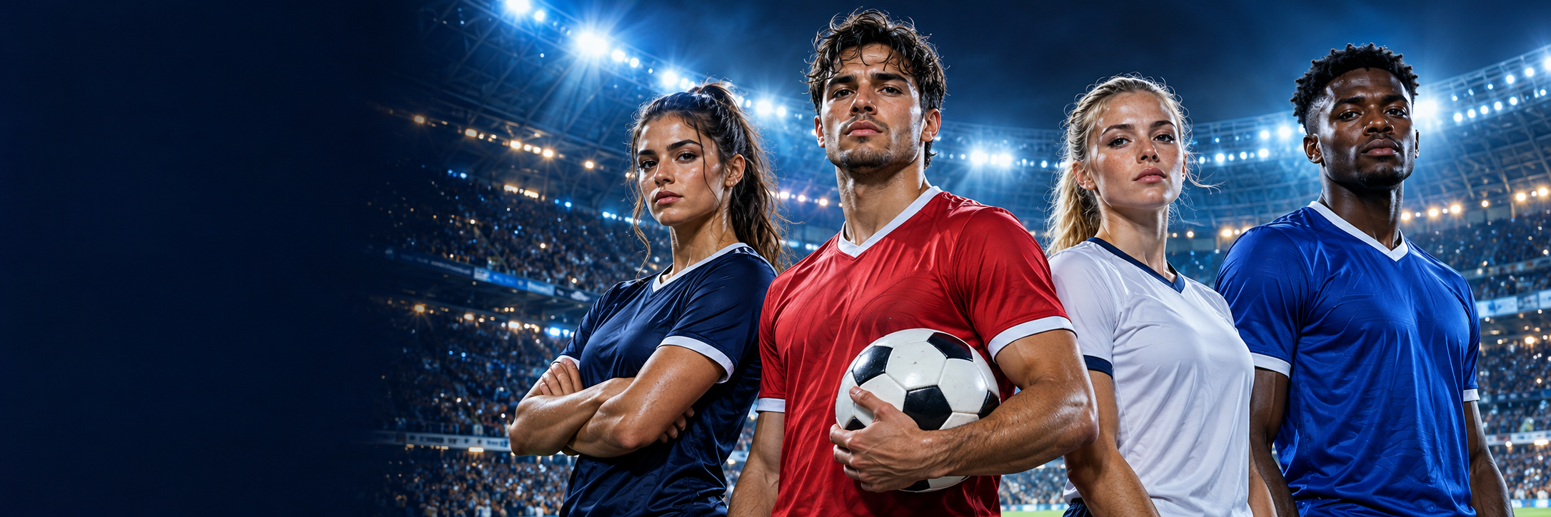 Fictional professional athletes in an illuminated sporting arena