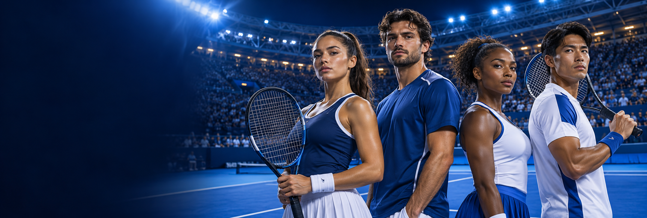 Fictional professional athletes in an illuminated sporting arena